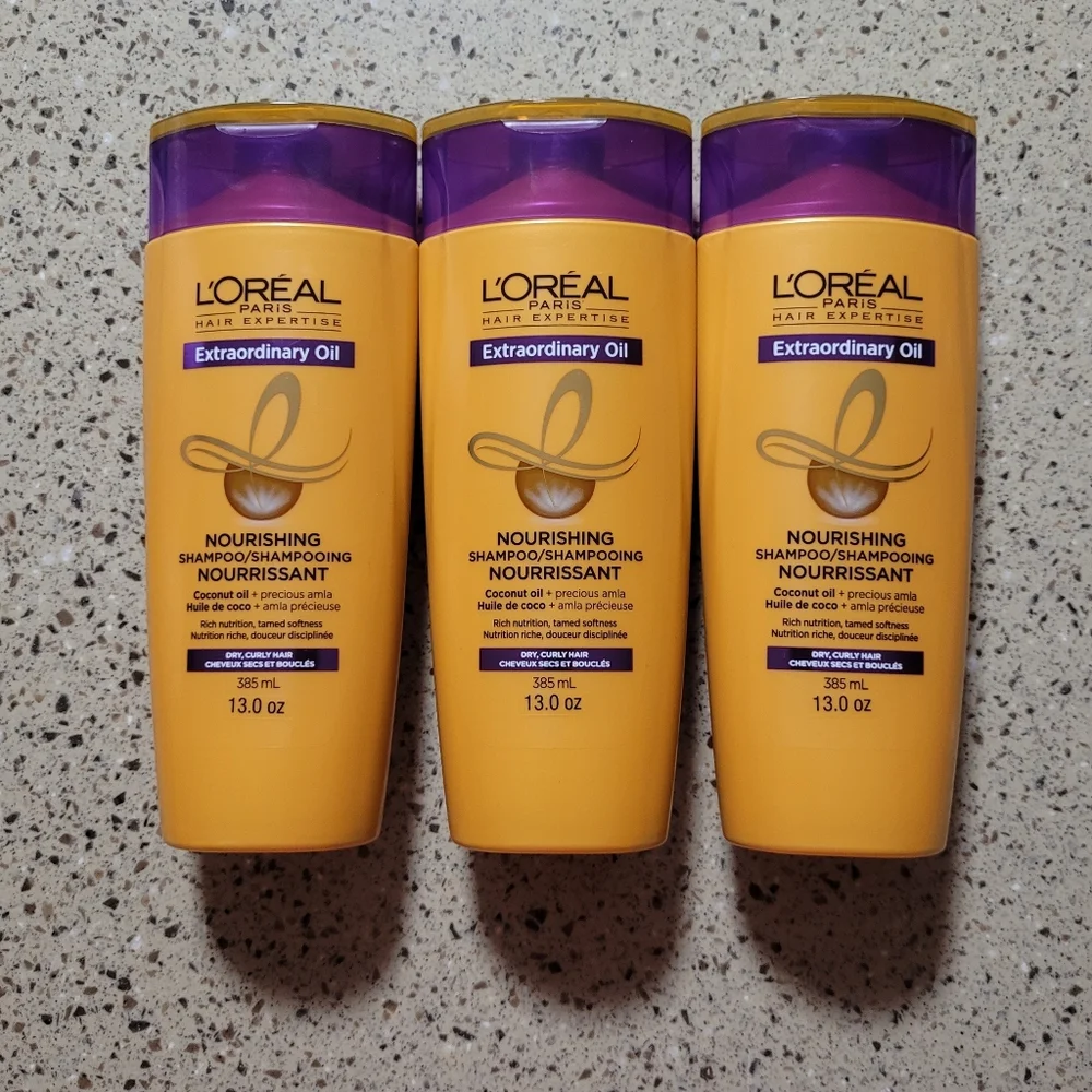 3 L'Oreal Paris Extraordinary Oil Nourishing Shampoo For Dry Curly Hair 13 oz Ea